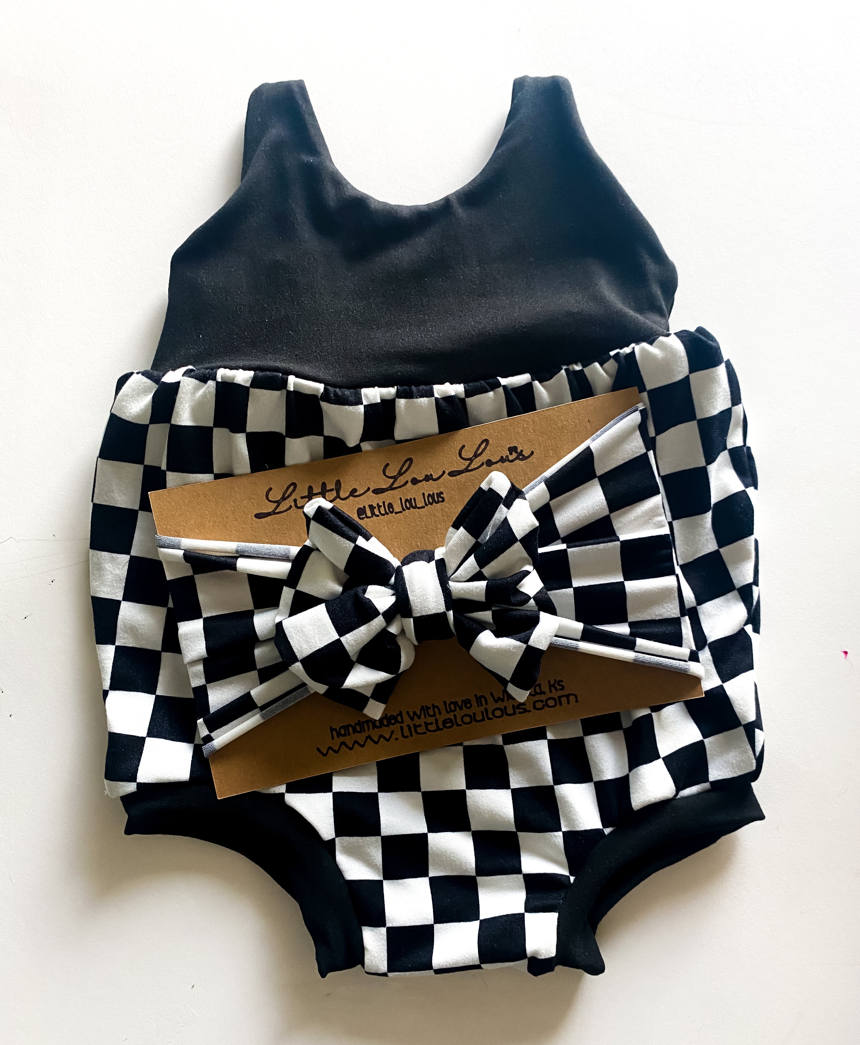 Black Checkered Bubble Romper