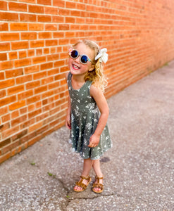 Olive Floral Twirly Dress