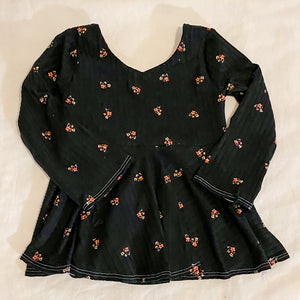 Black Floral Ribbed Peplum