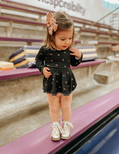 Black Floral Ribbed Peplum